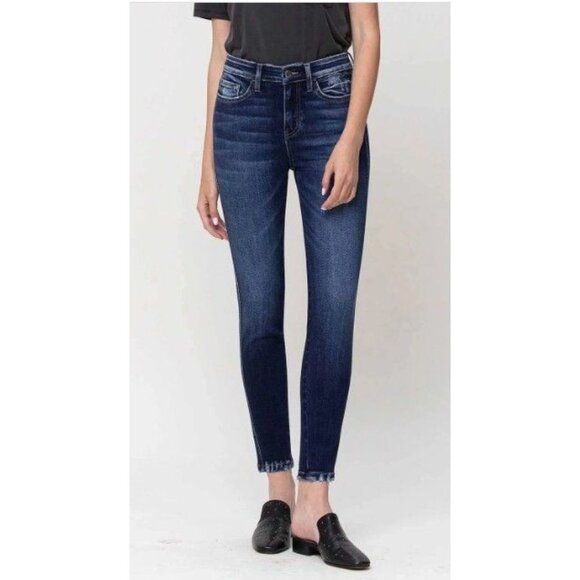 Flying Monkey Women's High Rise Dark Wash Cropped Jeans - Picture 1 of 13